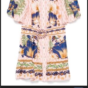 Farm Rio Belted Mini Dress in Blush and Navy